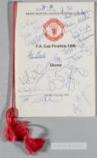 Manchester United autographed menu from 1990 F.A. Cup Final banquet, Royal Lancaster Hotel, 12th