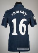 Aaron Ramsey navy with blue pin strip Arsenal no.16 away jersey v Olympiakos, played at Stadio