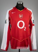 Freddie Ljungberg signed red and white Arsenal no.8 home jersey, season 2004-05, Nike, long-