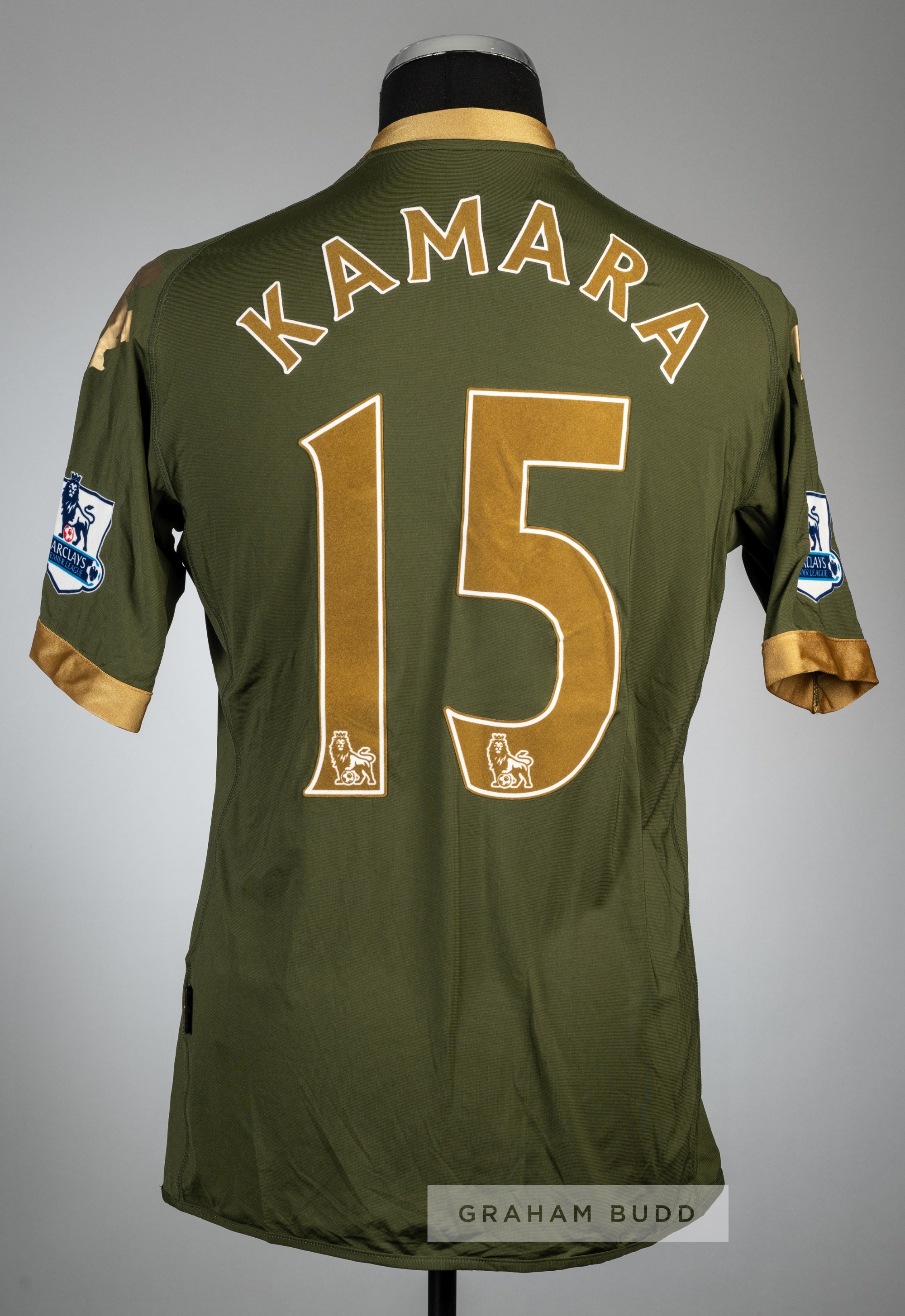 Diomansy Kamara green with gold trim Fulham no.15 third choice jersey, season 2010-11, Kappa, - Image 2 of 2