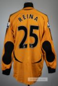 Pepe Reina gold Liverpool no.25 goalkeeper's jersey, season 2006-07, Adidas, long-sleeved with