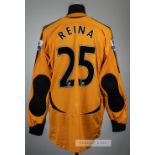 Pepe Reina gold Liverpool no.25 goalkeeper's jersey, season 2006-07, Adidas, long-sleeved with