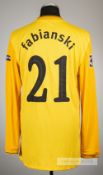 Lukasz Fabianski yellow Arsenal no.21 goalkeeper's jersey, season, 2009-10, Nike, long-sleeved