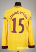 Alex Oxlade-Chamberlain yellow Arsenal no.15 third choice jersey, season 2011-12, Nike, long-sleeved