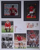 Manchester United six Legends signed photos, various sizes, couple with black mounts around, being