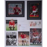Manchester United six Legends signed photos, various sizes, couple with black mounts around, being