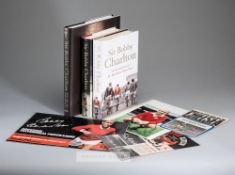 Collection of memorabilia relating to Sir Bobby Charlton, three autographed books "The Autobiography