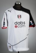Steed Malbranque signed white Fulham no.4 home jersey, season 2003-04, Puma, short-sleeved with
