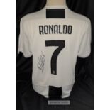 Cristiano Ronaldo signed black and white striped Juventus no.7 replica home jersey, season 2018-