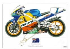Mick Doohan (Australia) signed limited edition A4 art print, 58 of 250, 1997 Honda NSR500, five