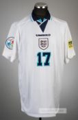 Steve McManaman white England Euro 1996 no.17 jersey,  Umbro, tournament issued short-sleeved with