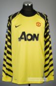 Edwin van der Sar yellow Manchester United no.1 goalkeeper's home jersey, season 2010-11, Nike,