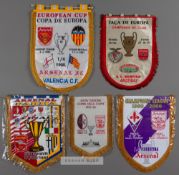 Selection of Arsenal FC match day pennants,  including v Parma 4th May 1994; v AC Fiorentina 14th