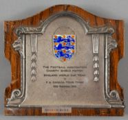 The 1950 F.A. Charity Shield winner's trophy awarded to Alf Ramsey, silvered metal & enamel on a