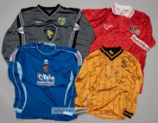 Three football jerseys for Charlton Athletic, Norwich City and Stevenage, comprising Colin Walsh red