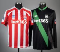 Two Stoke City football jerseys, comprising Philipp Wollscheid black and green Stoke City No.26 away