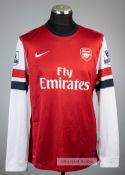 Per Mertesacker signed red Arsenal no.4 home jersey, season 2013-14, Nike, long-sleeved with