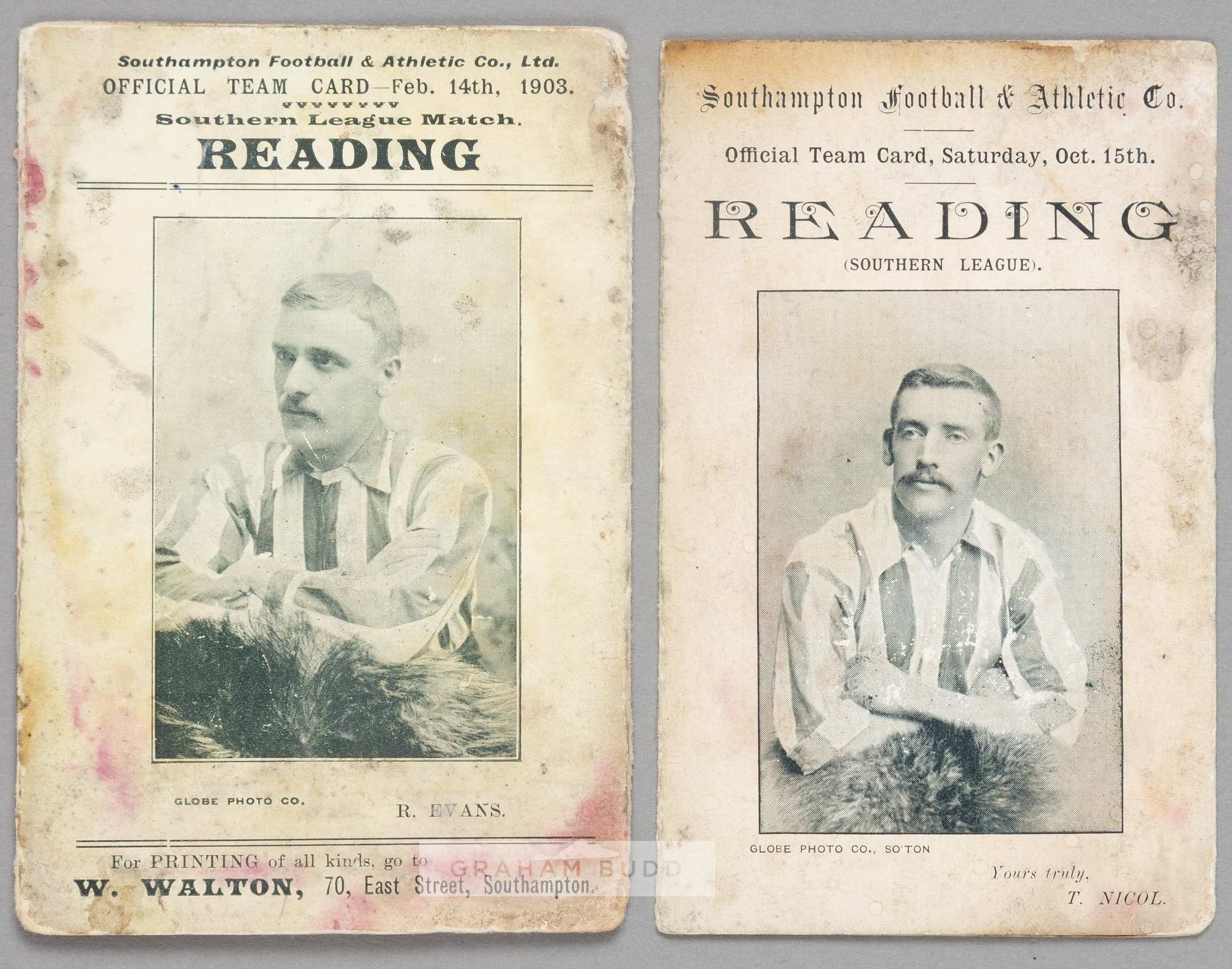 Two Southampton v Reading programmes, Southern F.L. Division One fixtures, both in the form of