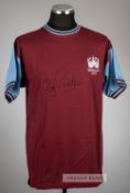 Billy Bonds signed claret West Ham United retro jersey, Score Draw, short-sleeved with club crest,