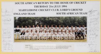 Signed England v South Africa team photograph on their return to the home of cricket Lord's