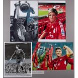Signed photographs of Liverpool FC legends and stars, including Steven Gerrard, Fernando Torres,