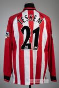 Jo Tessem red and white striped Southampton no.21 home jersey, season 2004-05, Saints, long-