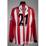 Jo Tessem red and white striped Southampton no.21 home jersey, season 2004-05, Saints, long-