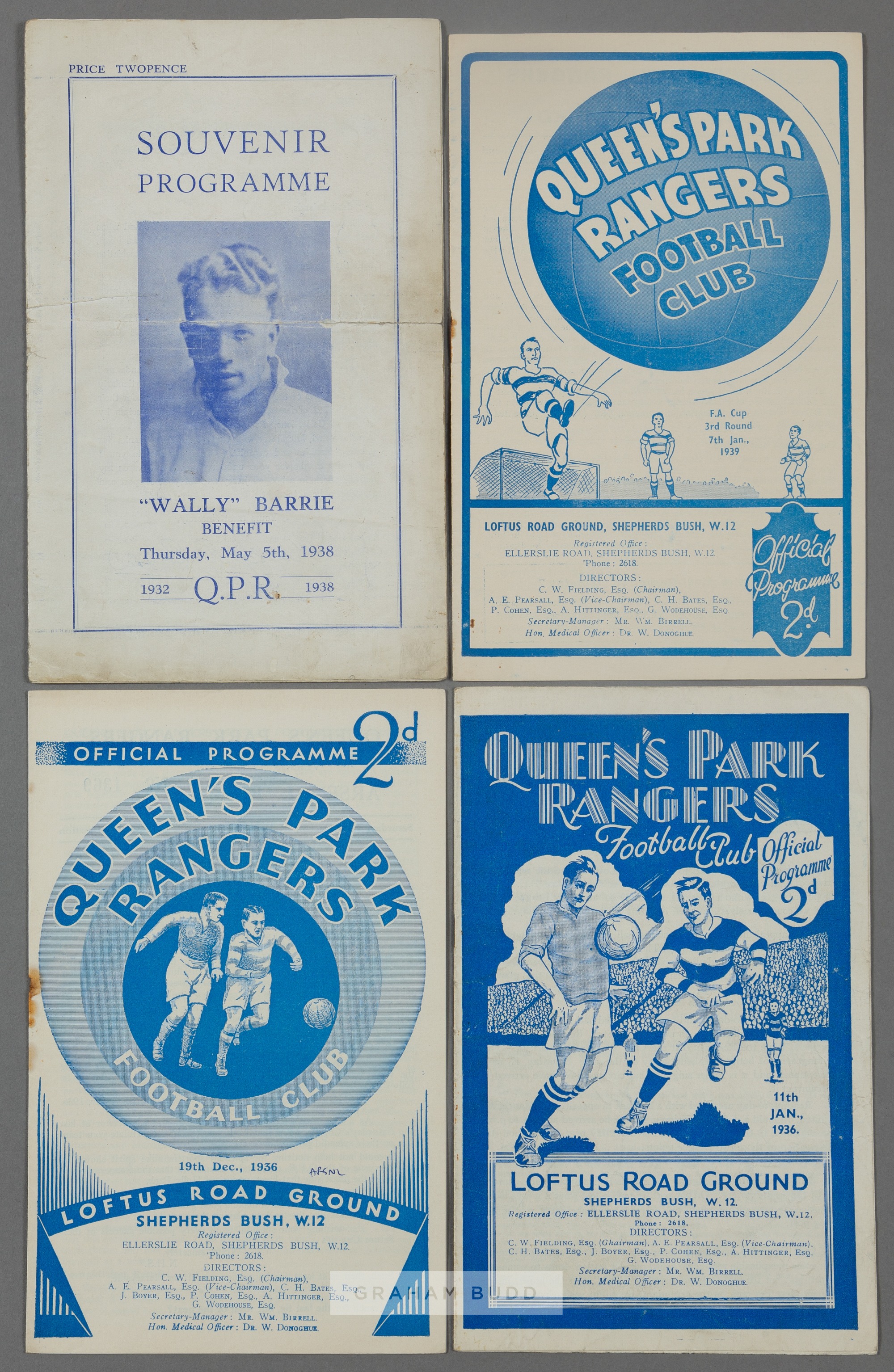 Four QPR 1930s home programmes, v Corinthians 11th January 1936 (Friendly), Swindon Town 17th