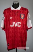 Dennis Bergkamp signed red Arsenal no.10 home jersey, season 1995-96, Nike, short-sleeved with THE