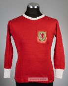 Red Wales no.7 home jersey, season 1966-67, long-sleeved with stitched on embroidered national