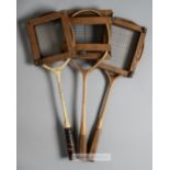 Three wooden badminton racquets,  comprising Wilson "Premier" wooden badminton racquet, double mains