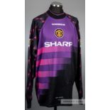 Peter Schmeichel purple and black Manchester United no.1 goalkeeper's jersey, season 1996-97, Umbro,