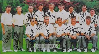 Golf – 1997 victorious European team fully signed magazine picture Europe beat USA 14.5 to 13.5,