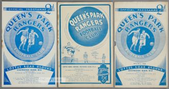 Three QPR reserves home programmes, London Combination v Arsenal 19th December 1936, Fulham 17th