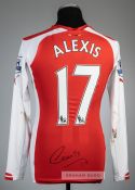 Alexis Sanchez signed red Arsenal no.17 home jersey, season 2014-15, Puma, long-sleeved with