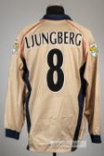 Freddie Ljungberg gold Arsenal no.8 third choice jersey, season 2002-03, Nike, long-sleeved with THE