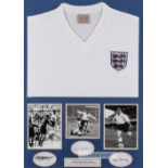 Nat Lofthouse, Jimmy Greaves and Tom Finney England display, featuring a white Toffs England replica