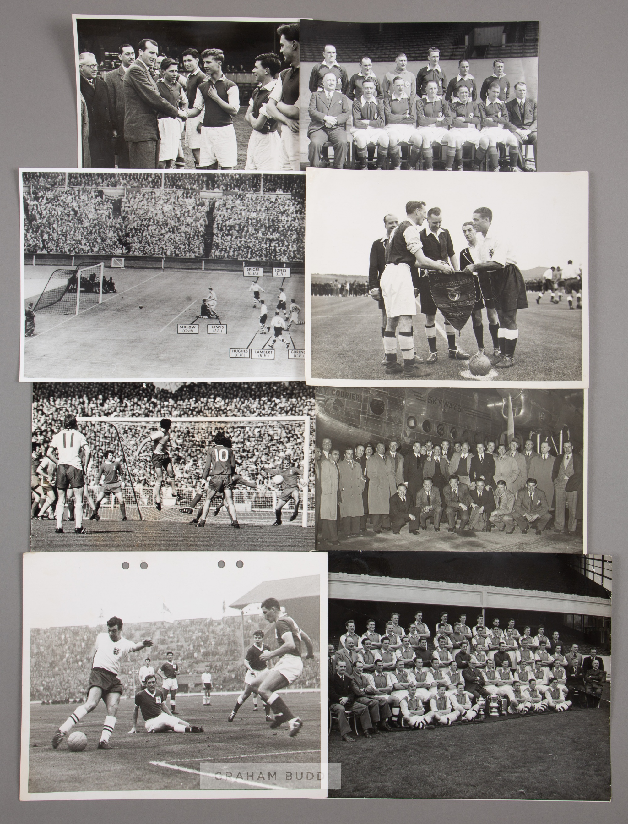 Selection of b & w press photographs of Arsenal FC in match action or team line-up, varying sizes,