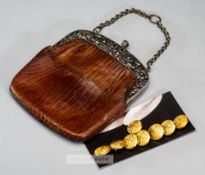 A Victorian Ladies’ tennis bag circa 1890, with white metal crossed rackets motif, leather body