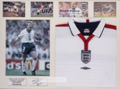 Stuart Pearce signed England display, comprising white England retro jersey embroidered with