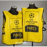 Two 2006 UEFA Champions League Final official yellow warm-up tabards from Arsenal v Barcelona at