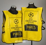 Two 2006 UEFA Champions League Final official yellow warm-up tabards from Arsenal v Barcelona at