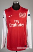 Aaron Ramsey red Arsenal no.16 home jersey, season 2011-12, Nike, long-sleeved with UEFA STARBALL