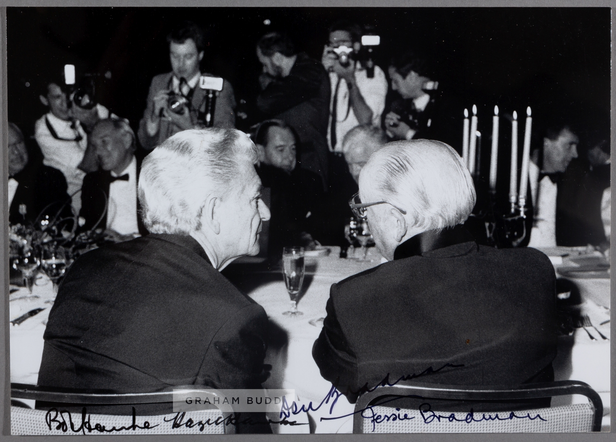 SIR DONALD & LADY BRADMAN WITH PRESIDENT BOB & MRS HAWKE ORIGINAL AUTOGRAPH PHOTOGRAPH Superb and