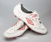 A pair of England's John Terry signed Umbro football boots, white and red football boots with George