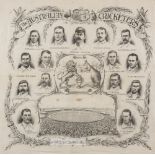 The Australian Cricketers "Ashes" linen handkerchief, circa 1905, featuring the national emblems