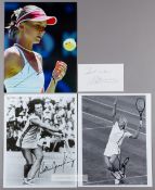 Signed photographs of female tennis stars and legends,  including J Heron, BJ King, C Martinez (