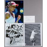 Signed photographs of female tennis stars and legends,  including J Heron, BJ King, C Martinez (