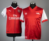 Two Arsenal replica jerseys,  comprising red and white Arsenal replica jersey, season 1982-83,