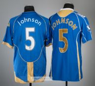 Glen Johnson signed blue Portsmouth UEFA Cup no.5 home jersey, season 2008-09, Canterbury, short-